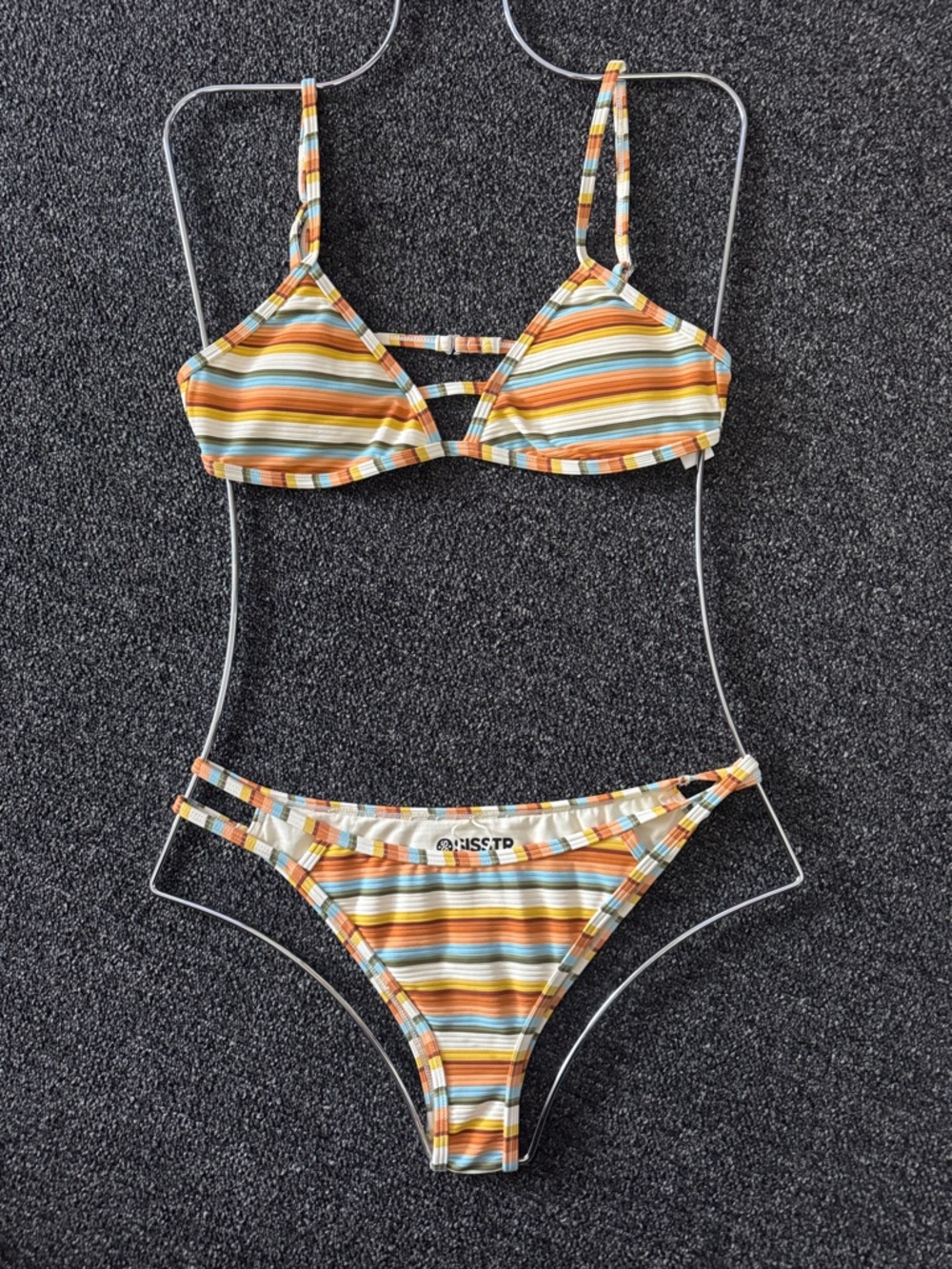 Striped Two-Piece Bikini Set in Orange, Yellow & Blue